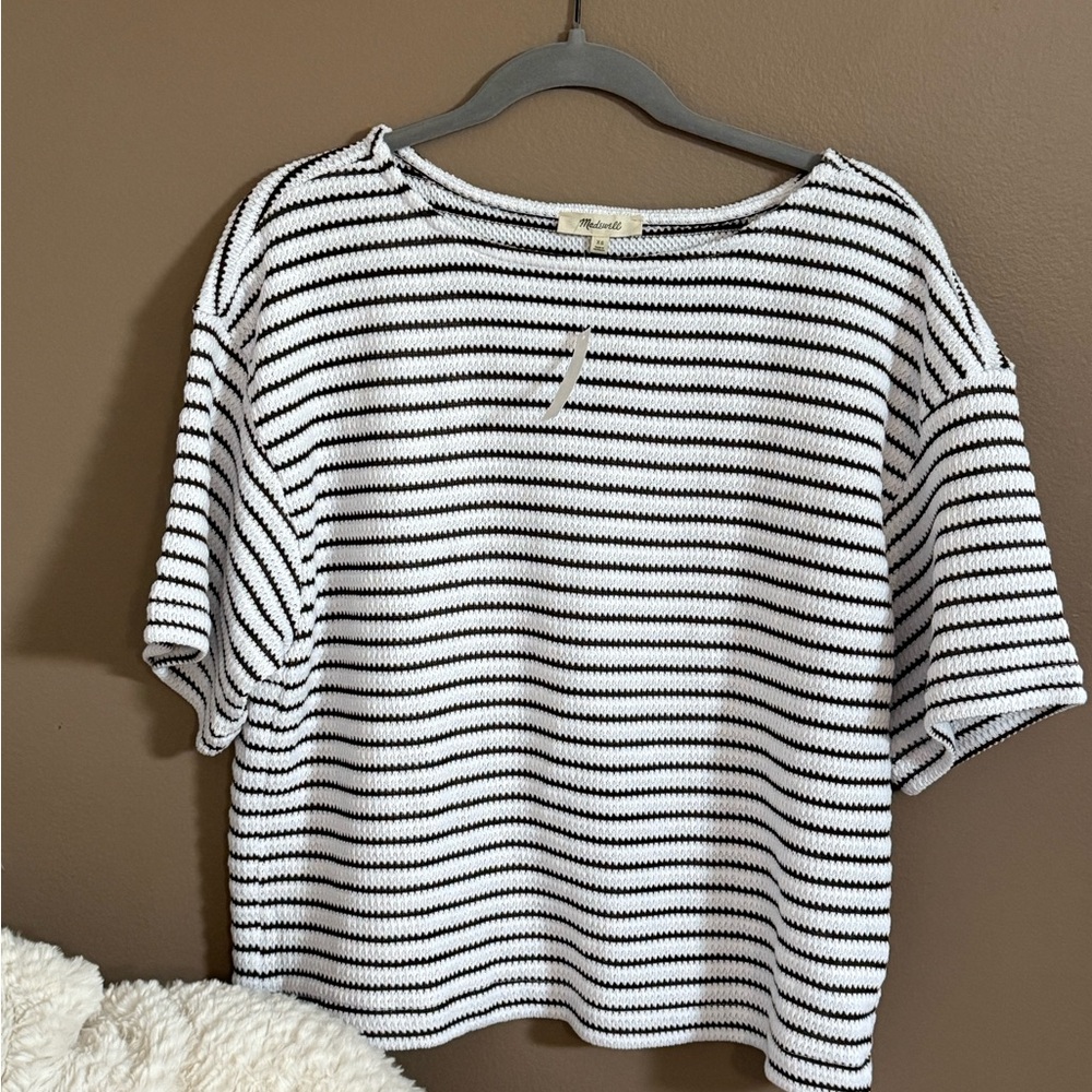 Madewell Embroided boxy knit tee- Striped - Picture 2 of 5